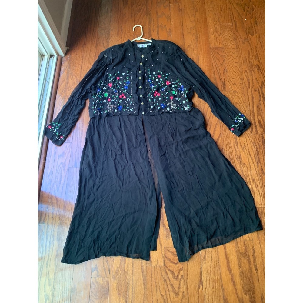 Lolette Woman Beaded Black Long Sleeve Sari Size 2XL